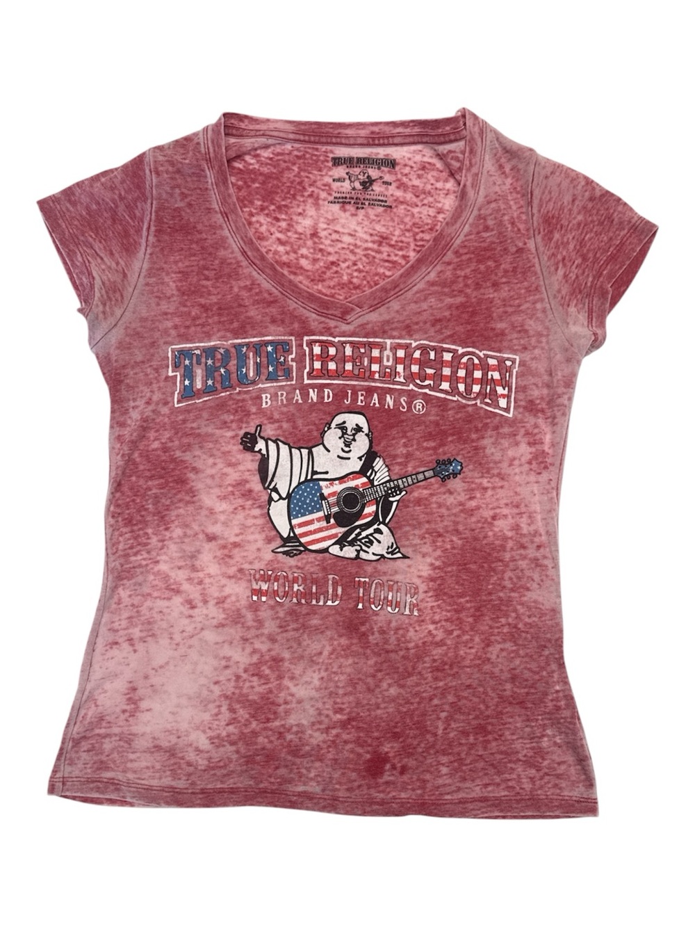 True Religion Women's V-Neck Graphic Tee - Faded Red